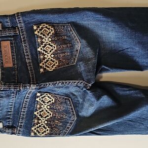 Rock & Roll Cowgirl Dark Wash 27x32 Mid Rise Boot Cut Jeans